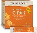 Dr. Mercola Vitamin C- PAK, 30 Servere (30 Pakker), Fizzy Drink Mix, 500 mg C-vitamin, med zink og vitamin D3, Natural Orange Flavor, Kosttilskud, understøtter sund immunfunktion, ikke-GMO