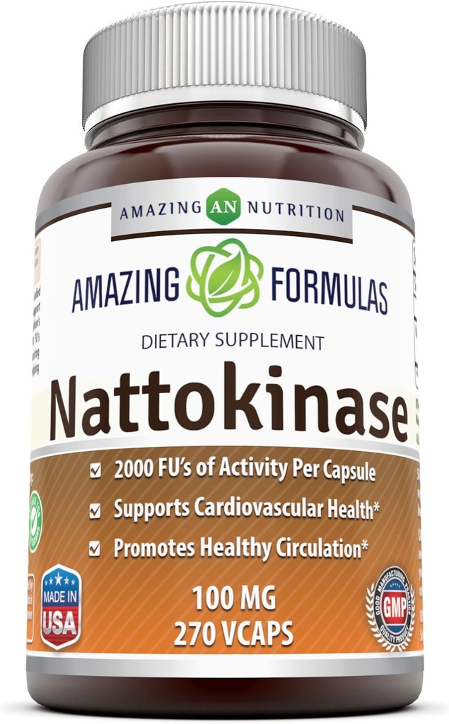 Amazing Formulas Nattokinase Kosttilskud 100 mg Veggie Kapsler Supplement 124; 2000 FU Enzyme Aktivitet • 124; Non- GMO • 124; Gluten Free • 124; Lavet i USA (270 Tæl)