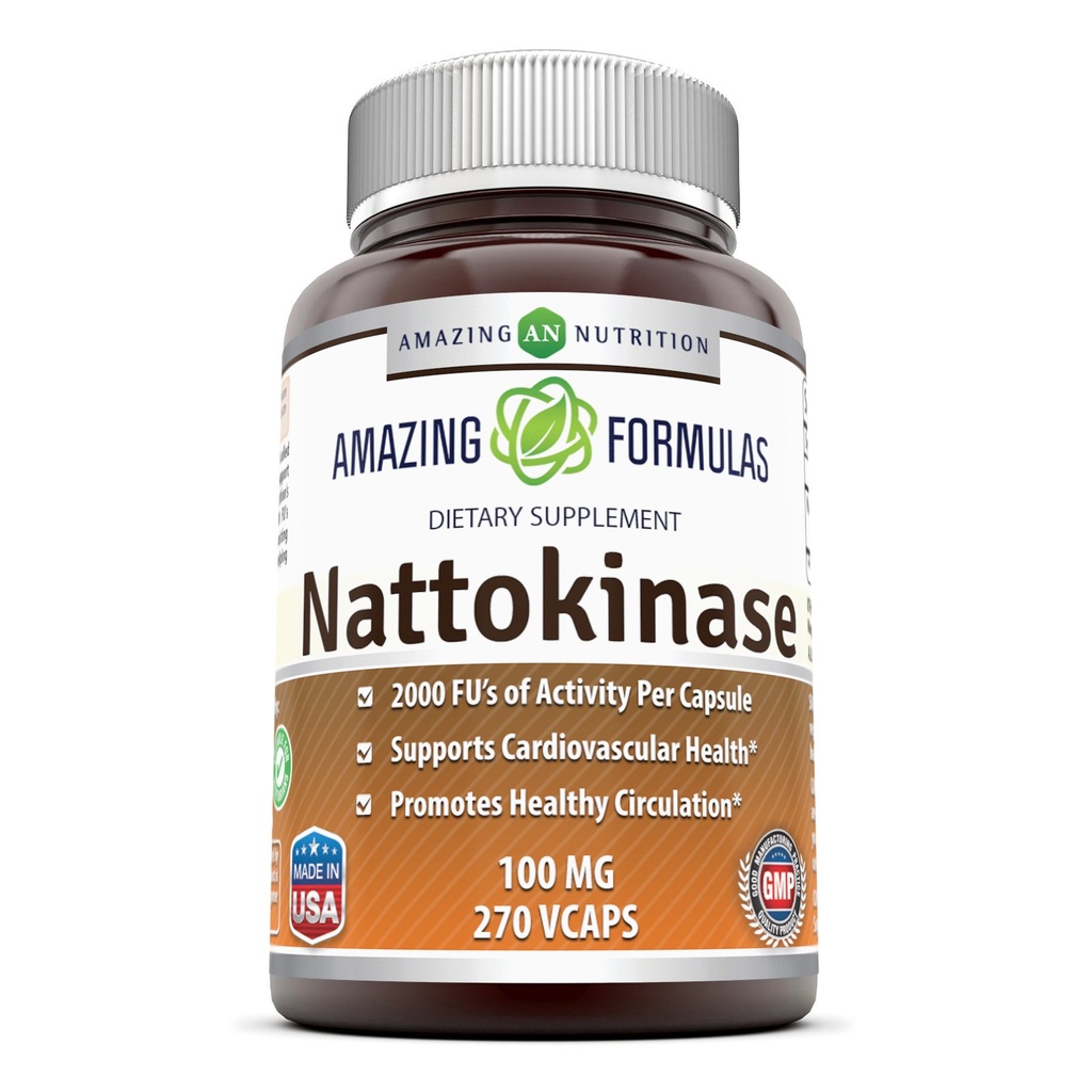 Amazing Formulas Nattokinase Kosttilskud 100 mg Veggie Kapsler Supplement 124; 2000 FU Enzyme Aktivitet • 124; Non- GMO • 124; Gluten Free • 124; Lavet i USA (270 Tæl)