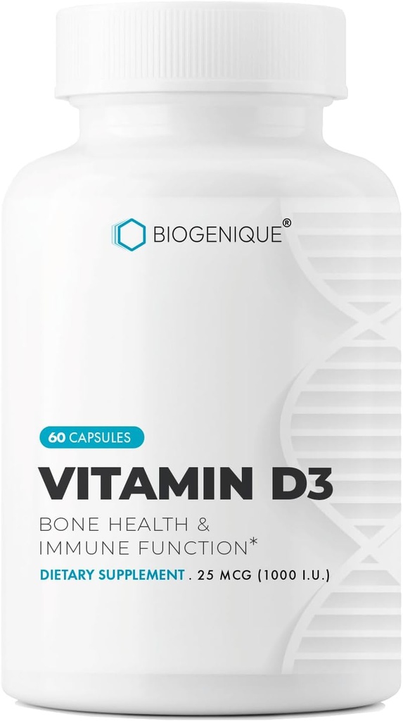 Naturals Vitamin D3 1000 IE, for sunde knogler og tænder, Vedligeholdelse af godt helbred, 60 Vitamin D3 kapsler Hjælper med at forebygge D-vitamin Mangel - Farmaceutisk Grade, Non- GMO