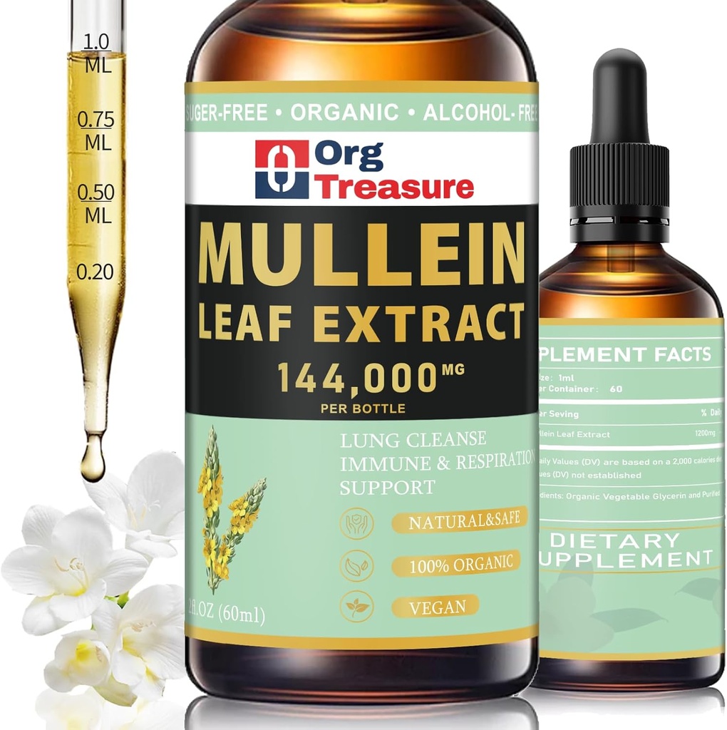 Mullein Drops til Lungs - Organic Mullein Leaf Extract - Lung Cleanse & Detox, Respiratoriske og immunforsvar, Natural Herbal Supplement, Som flydende, Tinktur, Tea, 2 FL OZ