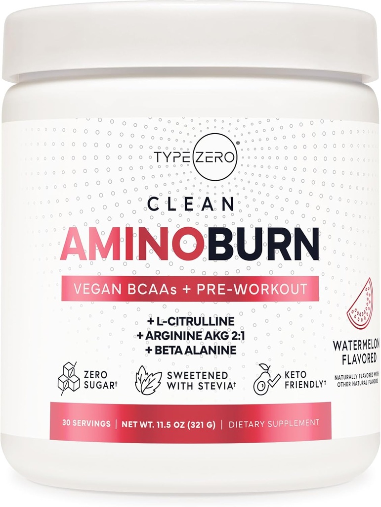 Type Zero AminoBurn (Watermelon Flavored) - Vegan Aminosyrer BCAA drikke sukker- fri energi drikke pulver & aminosyrer supplement - Natural Energy