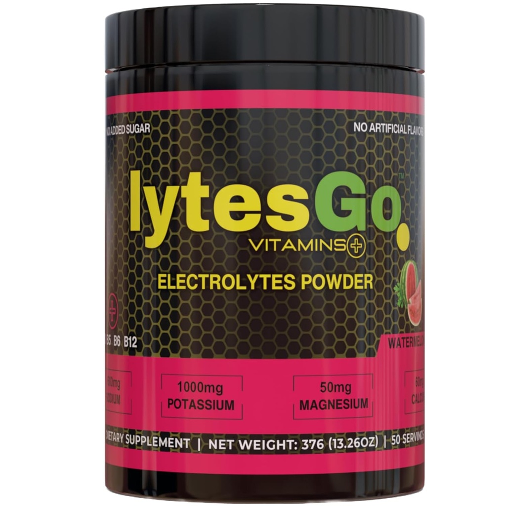 lytesGo Electrolytes Powder Hydration Drink - Ingen sukker - Vandmelon Flavor - Elektrolyte Powder til inddrivelse - 50 Servere