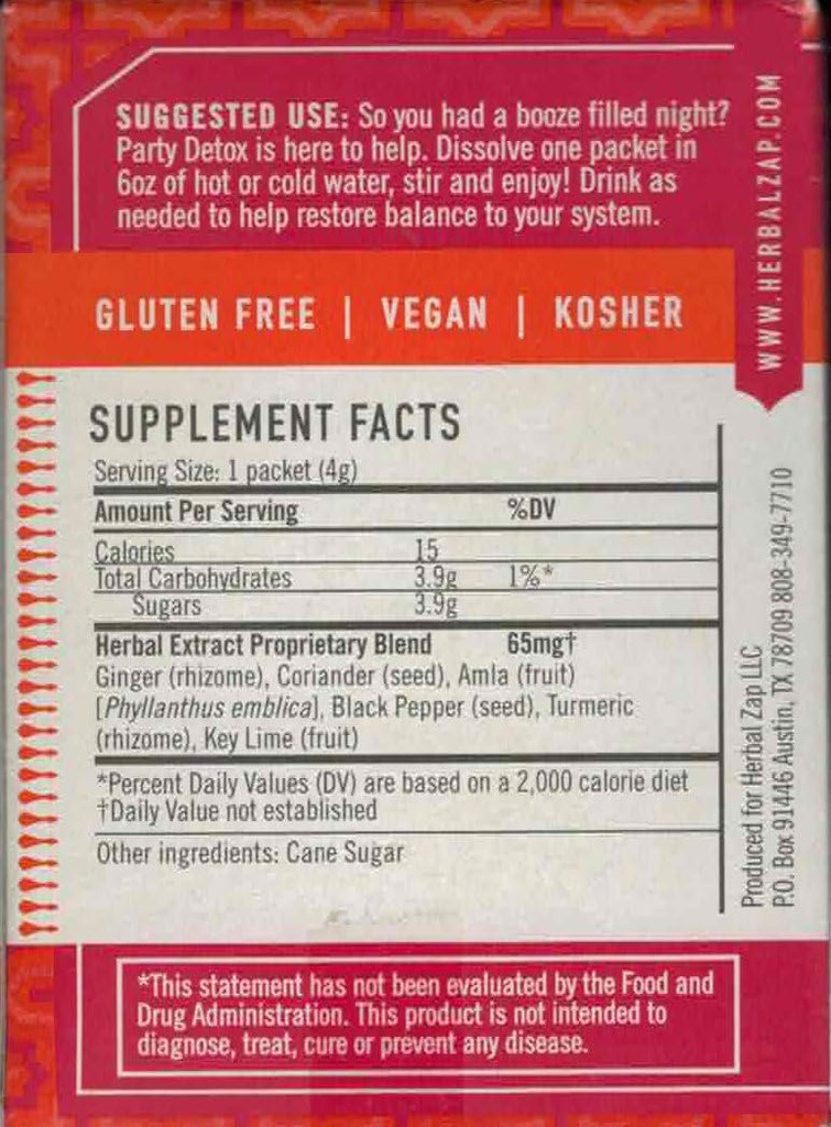 Herbal Zap Party Detox Ayurvedic Herbal Supplement 1 Box med 25 Pakker