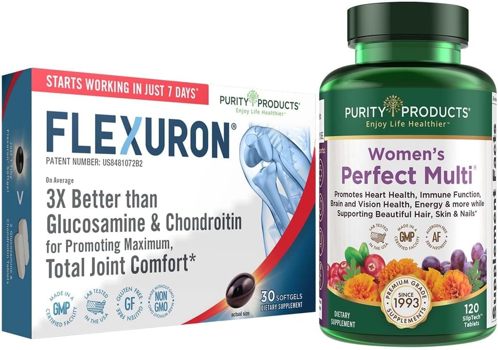 Purity Products Bundle - Women’s Perfect Multi + Flexuron Joint Formula Women's Multivitamin (Supports Urinary Tract Health, Immune, Bone + More) - Flexuron (Krill Oil, Hyaluronic Acid + More)