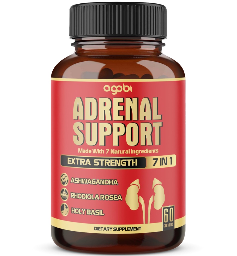 agobi 7in1 Adrenal Support - Ækvivalent med koncentreret Ashwagandha, Panax Ginseng, Rhodiola Rosea & mere - 60 kapsler 2 måneder for Body Balance