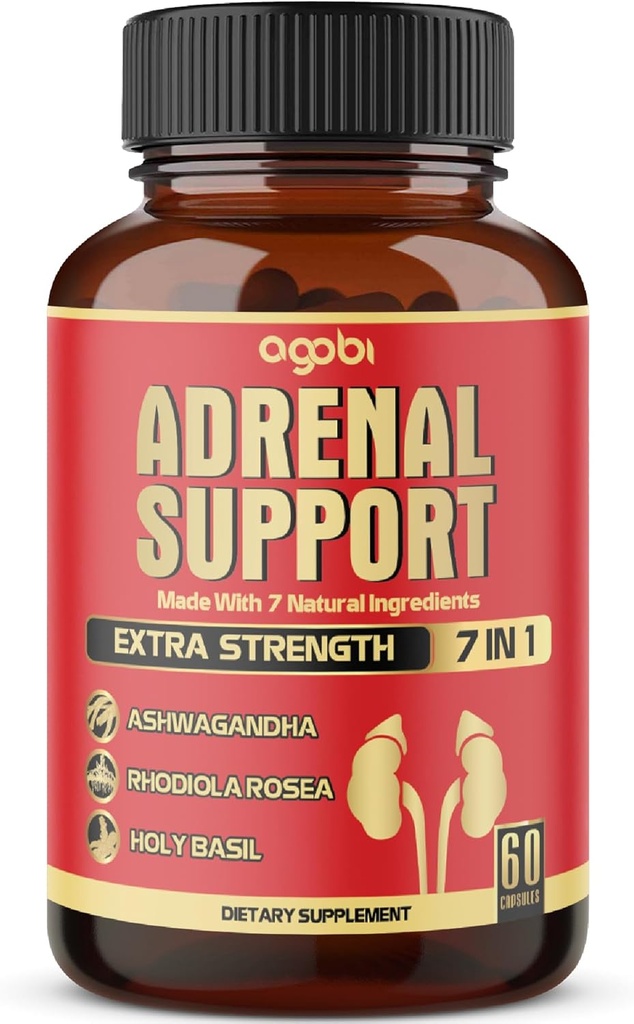 agobi 7in1 Adrenal Support Supplement - Equivalent to Concentrated Ashwagandha, Panax Ginseng, Rhodiola Rosea & More - 60 Capsules 2 Month for Body Balance