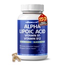 Alpha Lipoic Acid høj potens med vitamin B1, vitamin B12, Benfotiamin, Ubiquinol, Black Pepper - Support Cellular Health - 150 Count - Made & Testet i USA