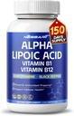 Alpha Lipoic Acid høj potens med vitamin B1, vitamin B12, Benfotiamin, Ubiquinol, Black Pepper - Support Cellular Health - 150 Count - Made & Testet i USA