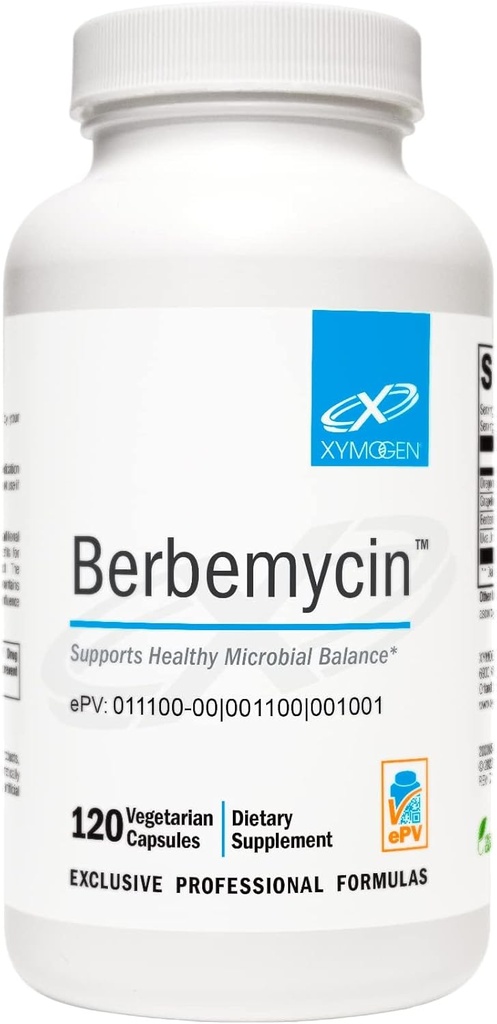 XYMOGEN Berbemycin - Berberine tillæg med Oregon Grape Root, Grapefrugt Seed + Uva Ursi Ekstrakter - Understøtter mikrobiel balance i GI Tract, Gut sundhed (120 kapsler)