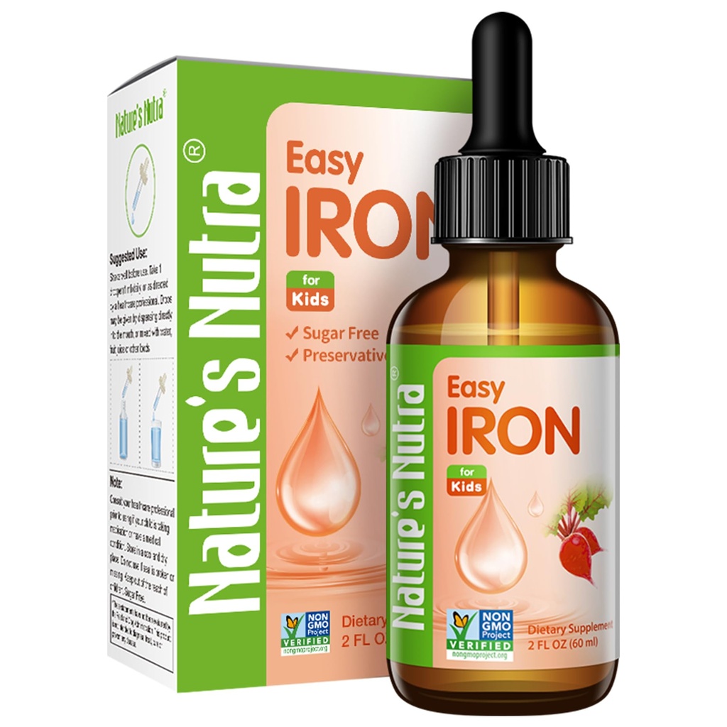 Naturens Nutra Easy Iron, Premium Flydende Jern til Baby, Infant, Børn og Børn, Ferrochel, Anæmi, Hæmoglobin, Non- GMO, Kosher, 2 Fl. Oz (60ml)