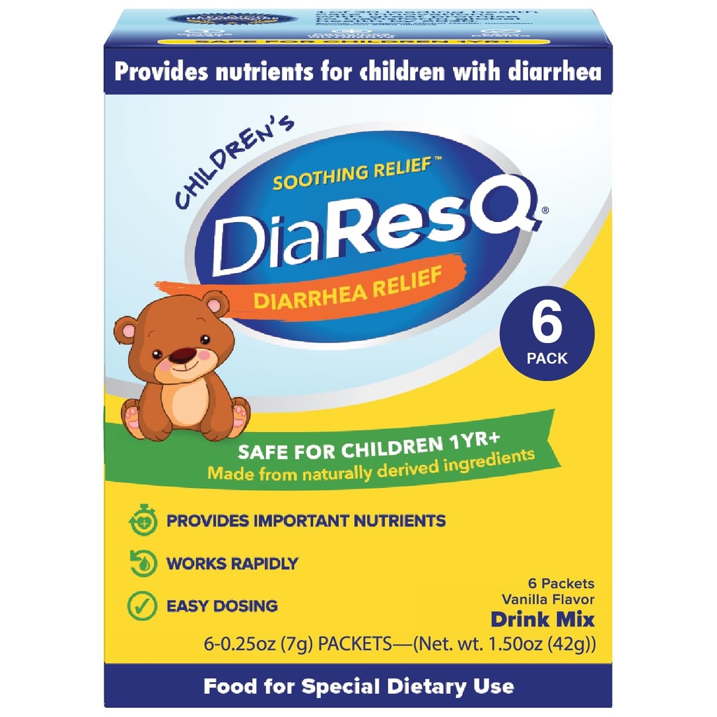 DiaResQ Diarré & immunforsvar Colostrum Drink Mix til børn (1 + År) Pack af 6, beroligende relief, Hjælper Gendanne normal intestinal funktion, Antibiotisk & drug- Free, Gluten Free, Vanilla Flavor