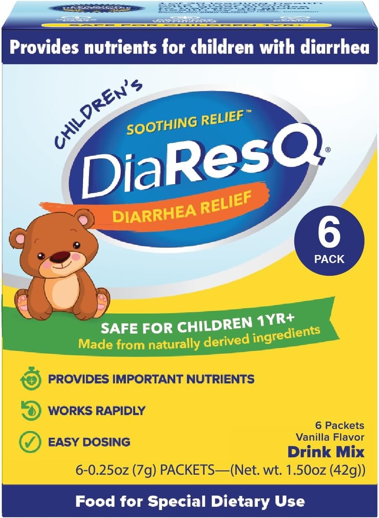 DiaResQ Diarré & immunforsvar Colostrum Drink Mix til børn (1 + År) Pack af 6, beroligende relief, Hjælper Gendanne normal intestinal funktion, Antibiotisk & drug- Free, Gluten Free, Vanilla Flavor
