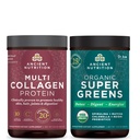 Ancient Nutrition Multi Collagen Protein Powder, Unflavored, 24 Servere + Supergreens Powder, Green Flavor, 25 Servere