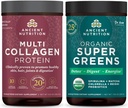 Ancient Nutrition Multi Collagen Protein Powder, Unflavored, 24 Servere + Supergreens Powder, Green Flavor, 25 Servere