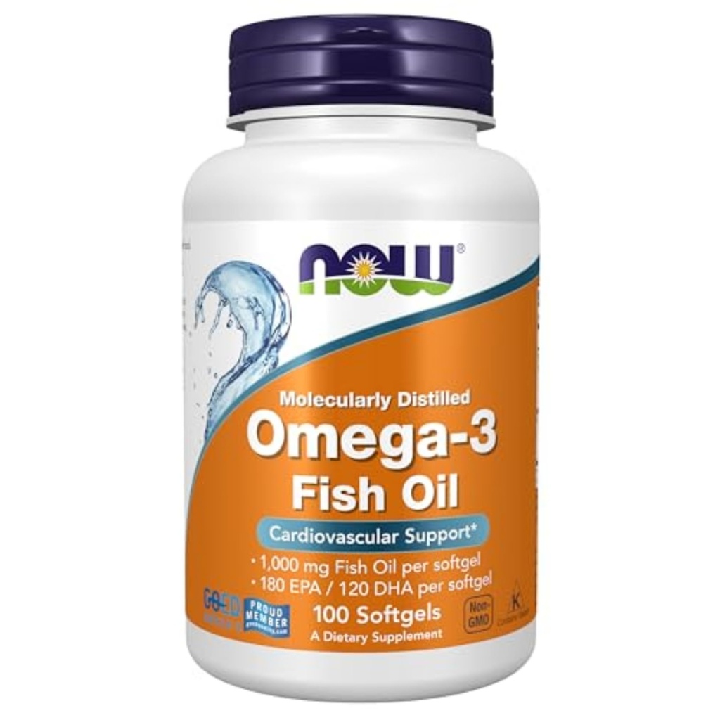Now Supplements, Omega-3 180 EPA / 120 DHA, Molekylært Destilleret, Kardiovaskulær Support, 100 Softgels