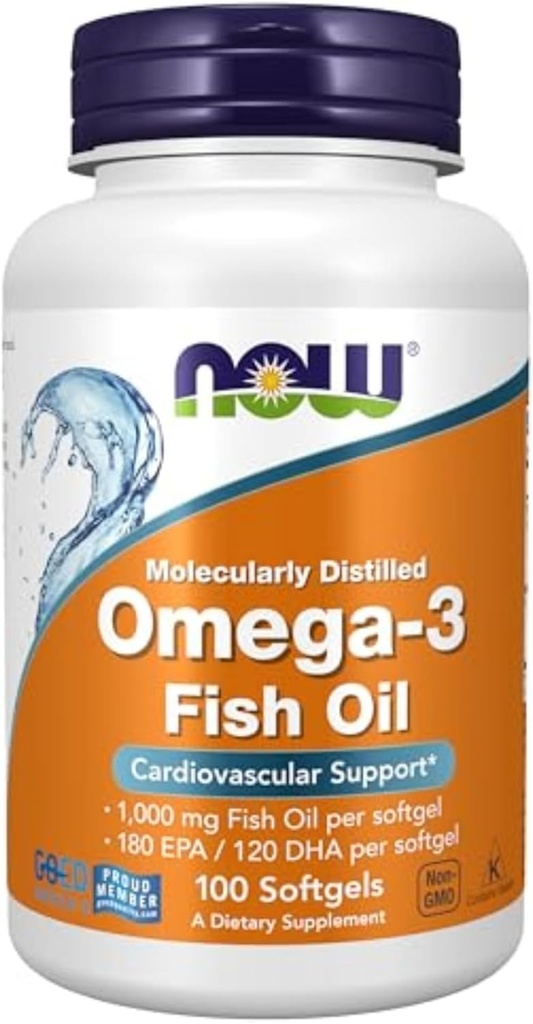 Now Supplements, Omega-3 180 EPA / 120 DHA, Molekylært Destilleret, Kardiovaskulær Support, 100 Softgels
