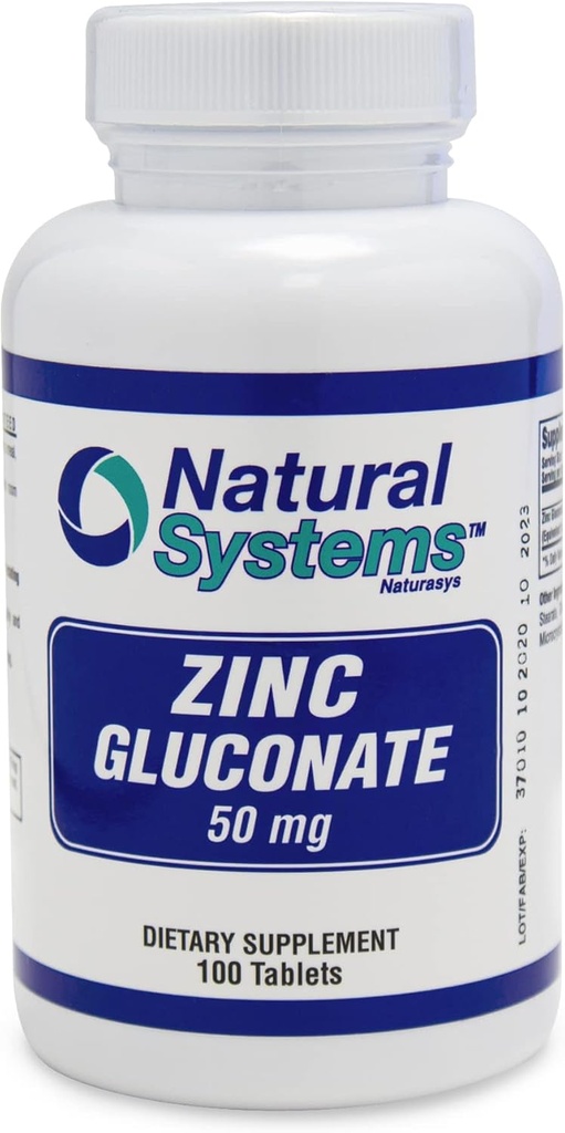 Natural Systems Zink Gluconate 50 mg - Understøtter dit immunsystem - Hjælper ben og muskel styrke - Elementære mineraler til din kost - Great Nutrition Supplement