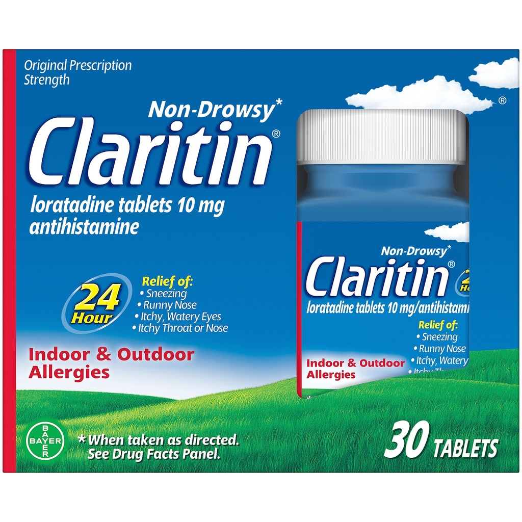 Claritin 24 HR Non Drowsy Allergy Medicine, Loratadin antihistamin tabletter, 30 Ct