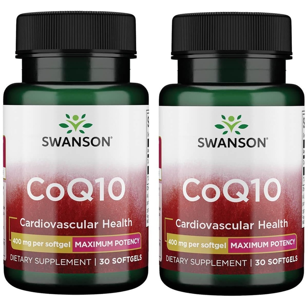 Swanson CoQ10 - Hjælper Promote Heart Health, Energy Support, & Aids Samlet Kardiovaskulær System Sundhed - Hjælper vedligeholde Coenzym Q10 Supplement - (30 Softgels, 400mg Hver) (2 Pack)
