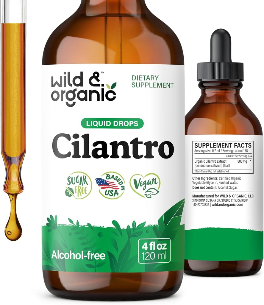 Wild & Organic Cilantro Tinktur - Herbal Detox Drops med Cilantro Extract - Flydende koriander Leaf supplement - Vegan, Sukker & Alkohol- Gratis Drops - 4 fl oz
