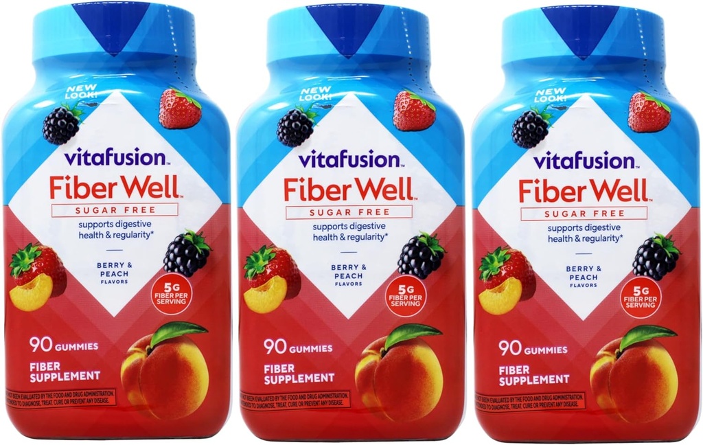 VitaFusion, Fiber Well Gummies, Fiber Supplement, Diverse Flavors - 90 gummies, pakke med 3