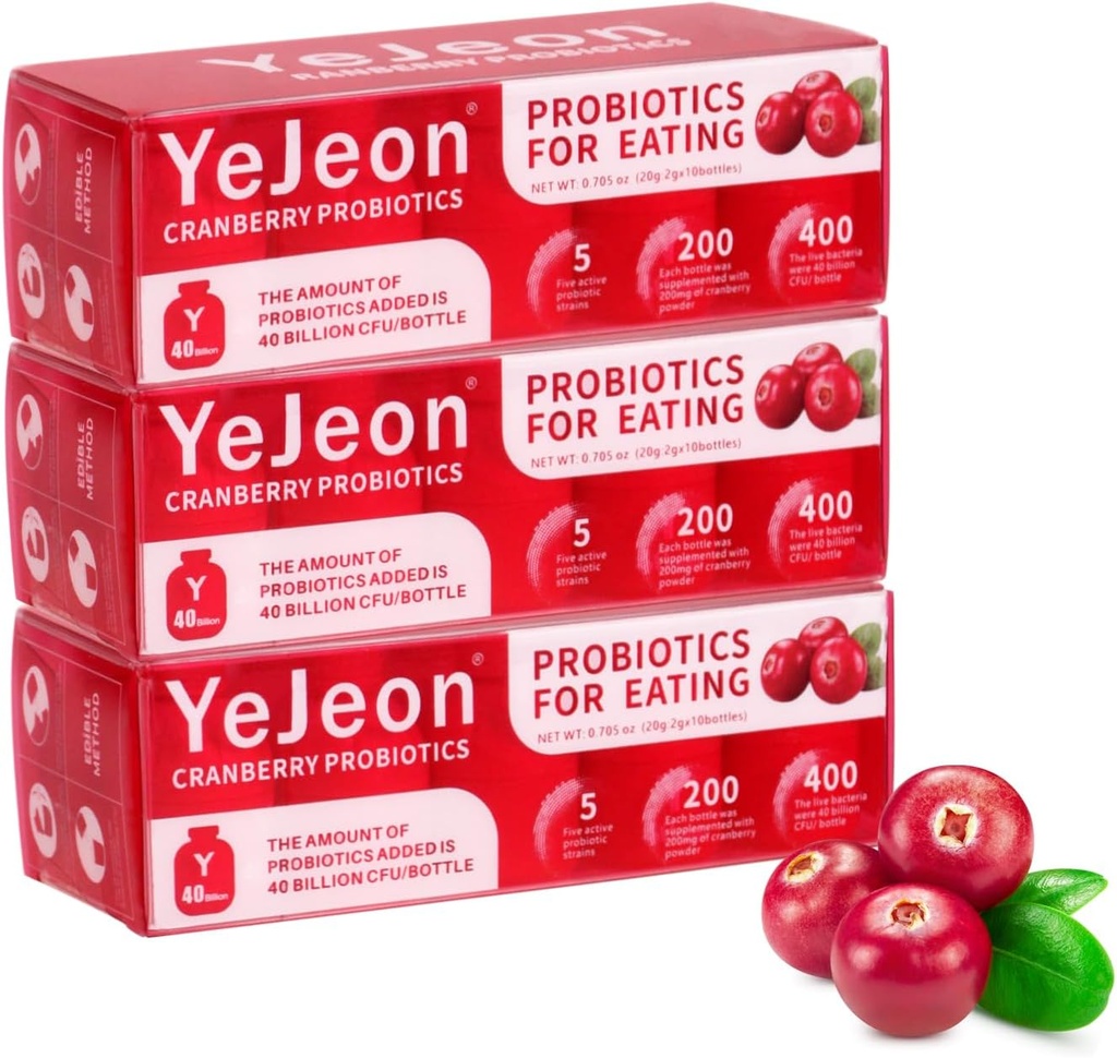 YeJeon Cranberry Probiotika for kvinder - PH Balance, fordøjelsesbesvær, UT, & Feminin Health - 40 milliarder CFU - 5 Unique Women 's Strains - Organic Probiotic for Women' s Vaginal Health-3 Packs