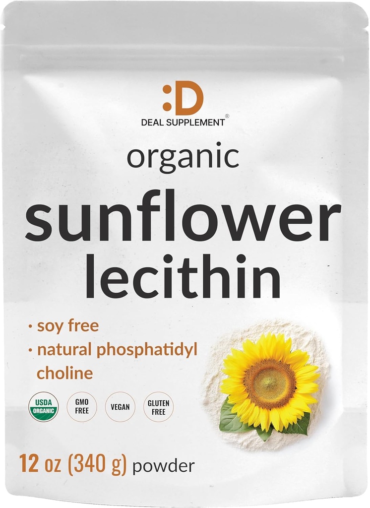 Organic Sunflower Lecithin Powder, 12oz - Soy Free, Plant Based, naturligt okkurrende phosphatidyl cholin - Amning supplement til kvinder - ikke-GMO