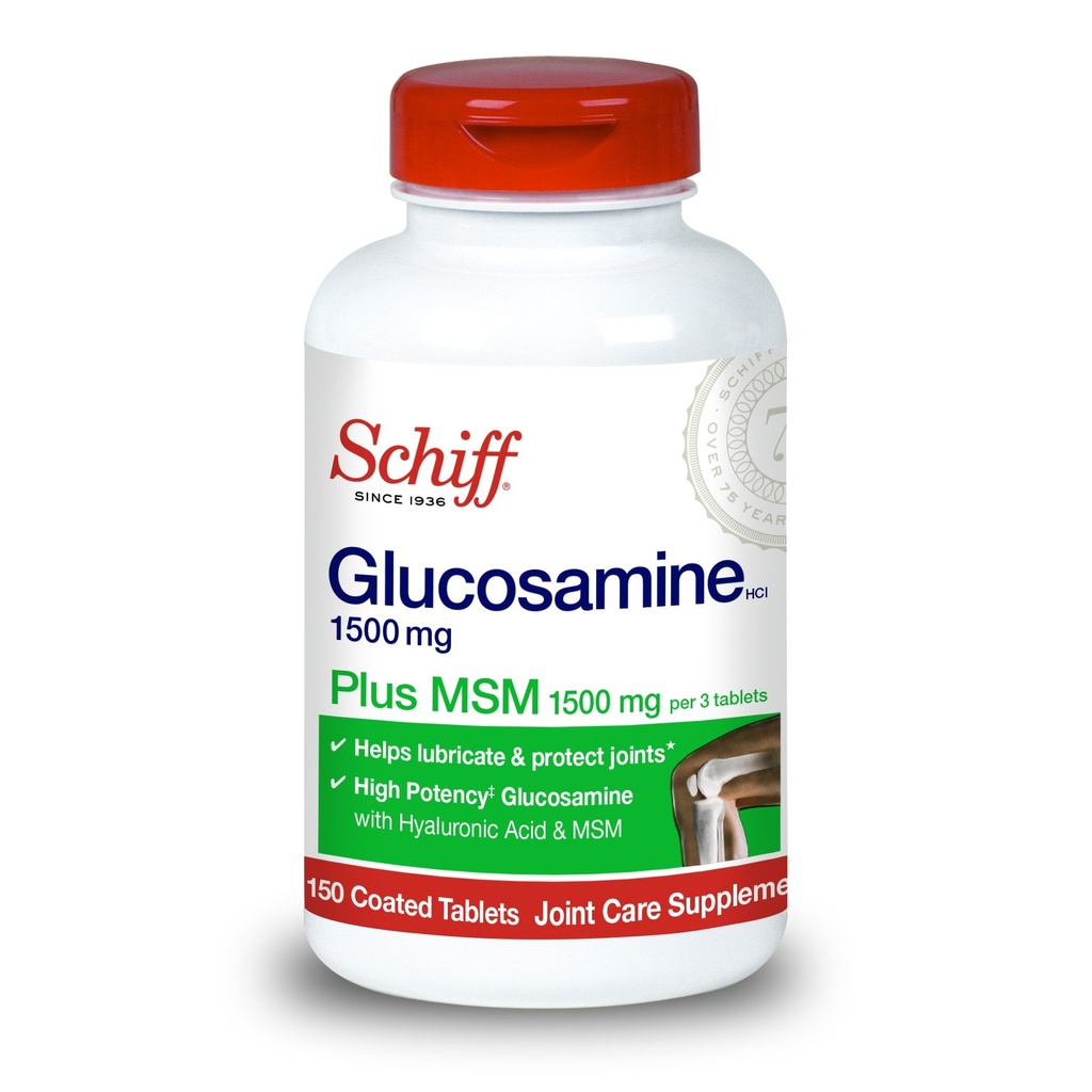Schiff Glucosamin 1500mg Plus MSM 1500mg og Hyaluronsyre, 150 tabletter - Fælles tillæg