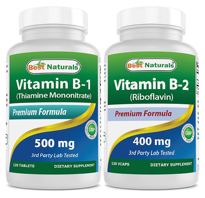 Bedste Naturals Vitamin B1 som Thiamin Mononitrate 500 mg & Vitamin B2 (Riboflavin) 400mg