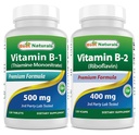 Bedste Naturals Vitamin B1 som Thiamin Mononitrate 500 mg & Vitamin B2 (Riboflavin) 400mg
