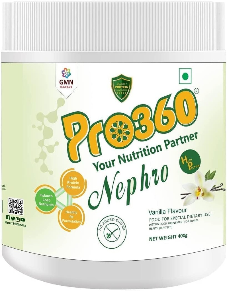 AZAZ Pro360 Nephro HP - Dialysis Care Nutritional Protein Drink (Vanilla Flavour) No Added Sugar, Special Dietary Supplement for Kidney/Renal Health, 400 Gm