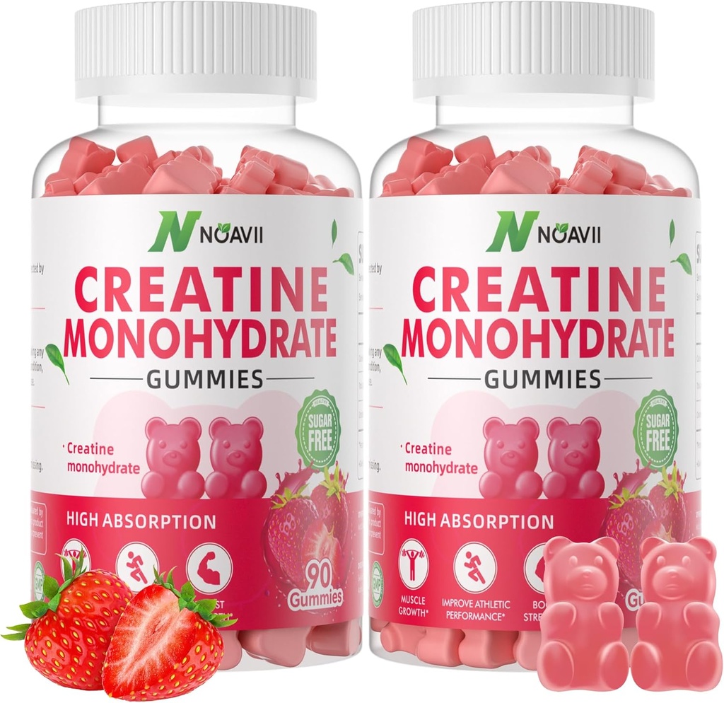 Creatine monohydrat Gummies 5000mg til mænd og kvinder, Chewables Creatine monohydrat til muskel styrke, muskel builder, energi Boost, præ-workout supplement-180 Jordbær Gummies