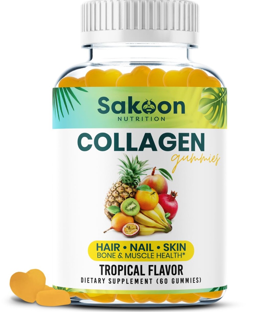 Halal Collagen Gummies for kvinder og mænd - Anti Aging, hårvækst, hudpleje & stærke negle Protein Collagen Kosttilskud - Non-GMO, Gluten Free - Made in USA