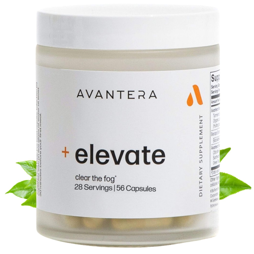 Avantera Elevate Premium Nootrop Supplement - Beat Brain Fog - Bedste Focus Kosttilskud til hukommelse & Focus Support - Energi uden Crash - 60 Count Pills til kvinder og mænd