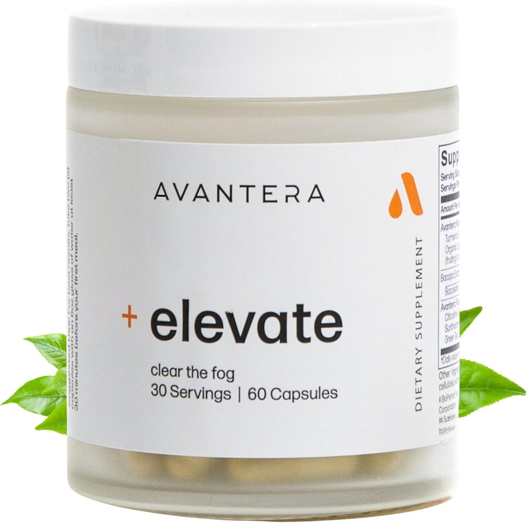 Avantera Elevate Premium Nootrop Supplement - Beat Brain Fog - Bedste Focus Kosttilskud til hukommelse & Focus Support - Energi uden Crash - 60 Count Pills til kvinder og mænd