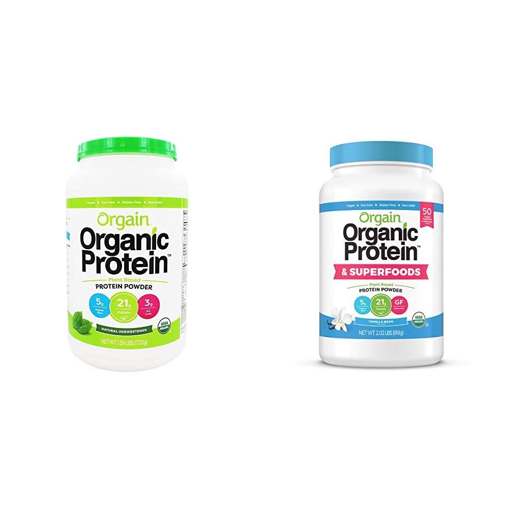 Orgain Organic Plant Protein Powder Bundle - Usødet, Vanilla Bean, og superfood (2 produkter)