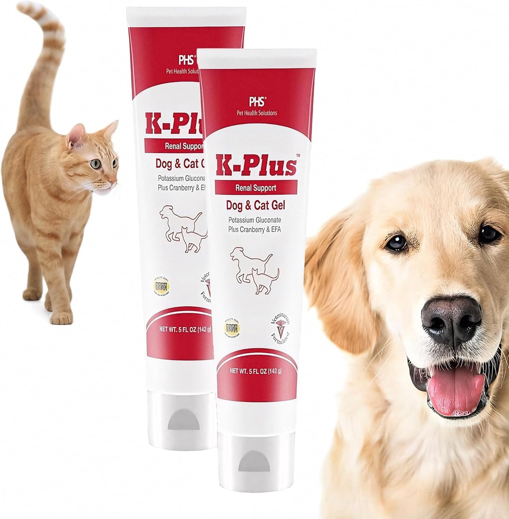 K- Plus Kalium Gluconate Renal Gel Plus Cranberry og EPA for hunde og katte - Veterinarian Godkendte Renal Supplement - Understøtter Kalium Balance - (2 Pack)