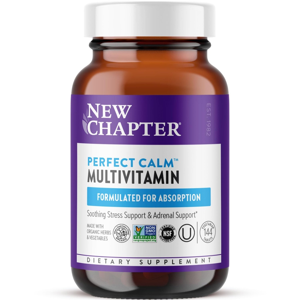 New Chapter Perfect Calm - Daily Multivitamin for Stress & Mood Support with B Vitamins + Holy Basil + Lemon Balm + Organic Non-GMO Ingredients - 144 Count