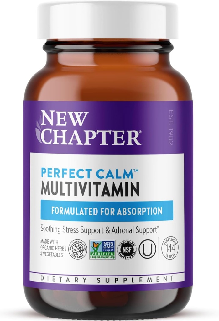 Nyt kapitel Perfect Calm - Daglig Multivitamin til Stress & Mood Support med B Vitaminer + Holy Basil + Lemon Balm + Økologiske non-GMO ingredienser - 144 Tæl