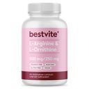 BESTVITE L- Arginin L- Ornithin 500- 250 (120 vegetariske kapsler) - Ingen Stearates - Ingen Fillers - Vegan - Ikke GMO - Gluten Free - Ingen Calcium Silicat