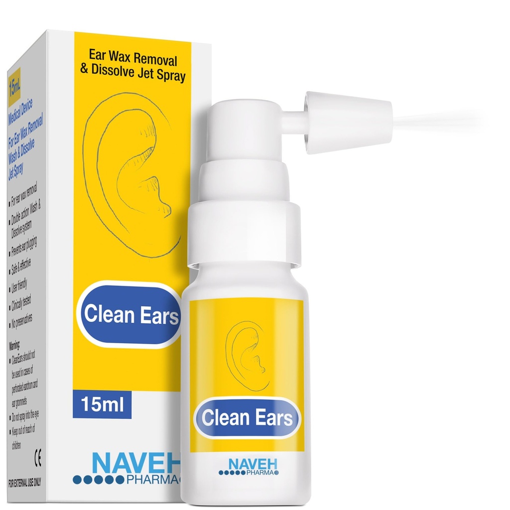 NAVEH PHARMA ® CleanEars against 124; Fastvirkende Ear Wax Removal Spray # 124; Breaks Down & Opløser Earwax i bare 1 behandling # 124; Klinisk bevist at være 300% mere effektiv W / Mineral Oil # 124; Gentle & Safe # 124; 0.5 Fl Oz