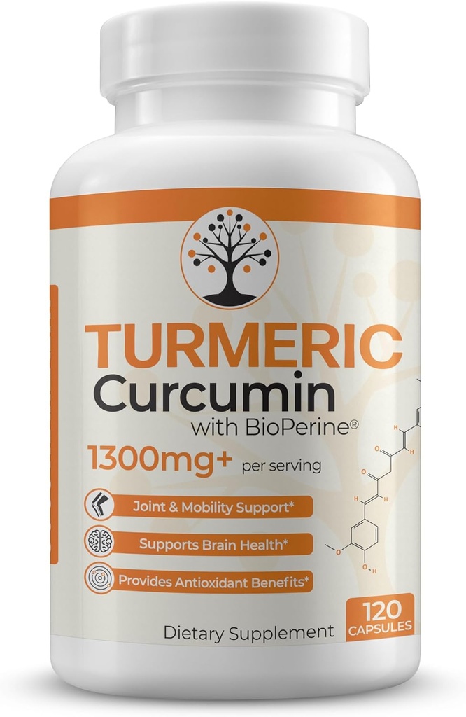 Gurkemeje tillæg med 95% Standardiserede Curcuminoider og Black Pepper Extract - Antioxidant Fordele - 120 Veganske kapsler