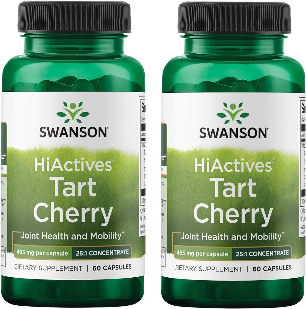 Swanson HiActives Tart Cherry - Natural Supplement Support Joint Health, Mobility & Fleksibility - Hjælper Styrke Collagen Strukturer & Connective Tissue - (60 kapsler, 465mg Hver) (2 Pack)