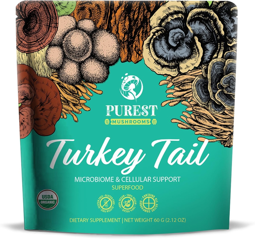Tyrkiet Hale Powder - Organic Mushroom supplement med kraftfulde Tyrkiet Hale Mushroom ekstrakt til Microbiome & Cellular Support 60g