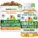 Avanceret hundeallergi + Omega 3 Bundle - Itch Relief - Probiotika w / Fish Oil Omega 3 + EPA & DHA Fedtsyre - Hud Allergier + fælles sundhed - 120 Chews + 180 Softgels - Bacon + Fish Flavor - Made in USA