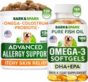 Avanceret hundeallergi + Omega 3 Bundle - Itch Relief - Probiotika w / Fish Oil Omega 3 + EPA & DHA Fedtsyre - Hud Allergier + fælles sundhed - 120 Chews + 180 Softgels - Bacon + Fish Flavor - Made in USA