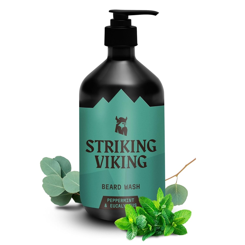 Striking Viking Beard Wash (17 oz) Med naturlige pebermynte & Eucalyptus Duft - Paraben & Sulfate- Free Deep Cleansing Shampoo For Beard Care
