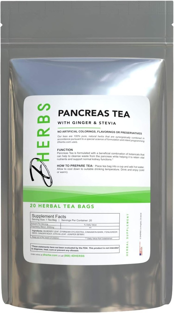 Herbal Pancreas Tea, Rens med Juniper, Fenugreek, og Gymnema (20 tasker)