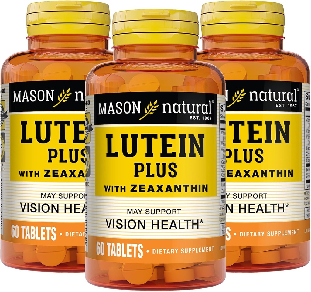 MASON NATURAL Lutein Plus med Zeaxanthin, Eye Health & Vision Support, Vitamin A, C, E, Zink & Kobber, 60 tabletter (pakke med 3)